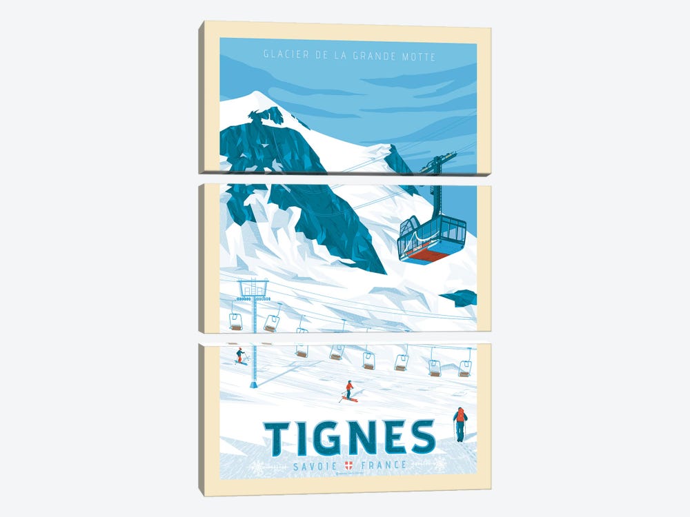 Tignes France Travel Poster by Olahoop Travel Posters 3-piece Canvas Artwork