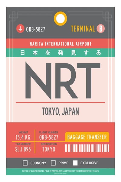 Olahoop Travel Posters: Tokyo Japan Airport Tag Travel Poster by Olahoop Travel Posters