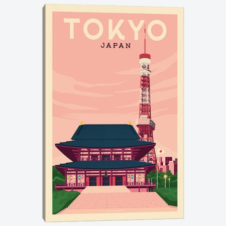 Tokyo Japan Travel Poster Canvas Print #OTP91} by Olahoop Travel Posters Canvas Art Print