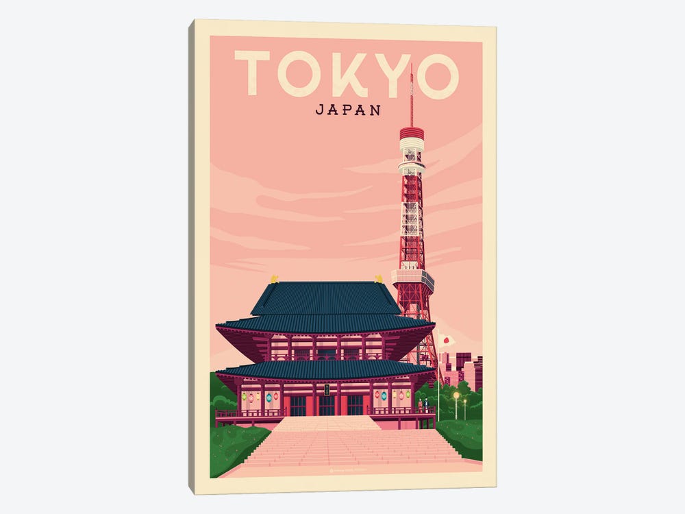 Tokyo Japan Travel Poster by Olahoop Travel Posters 1-piece Canvas Art Print