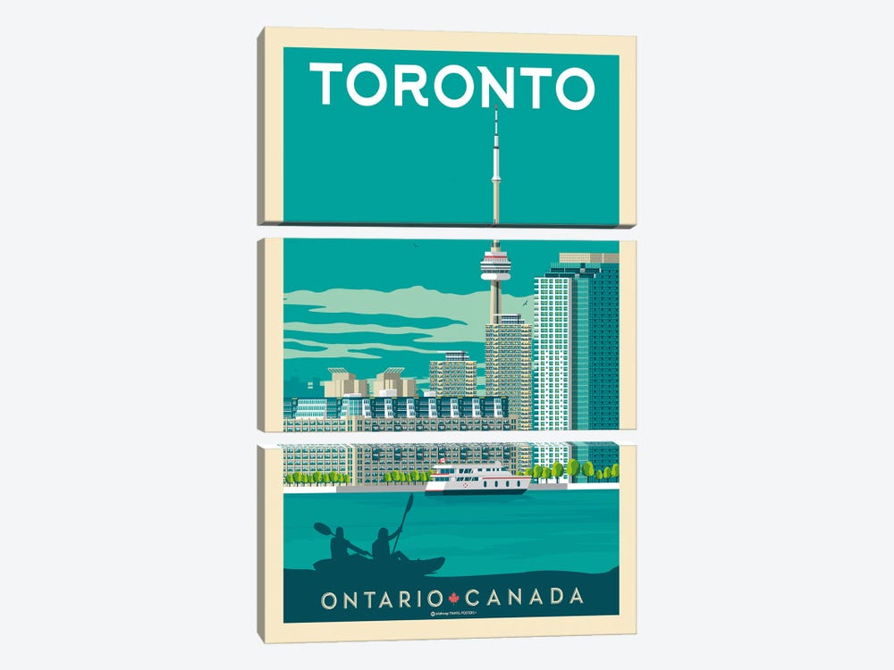 Toronto Canada Travel Poster by Olahoop Travel Posters 3-piece Canvas Wall Art