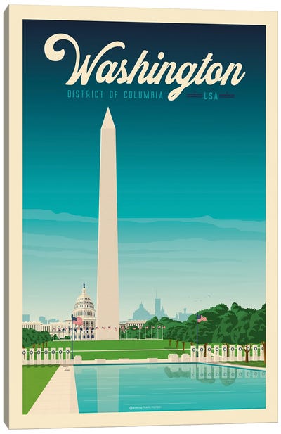 Washington DC Travel Poster Canvas Art Print - Famous Monuments & Sculptures
