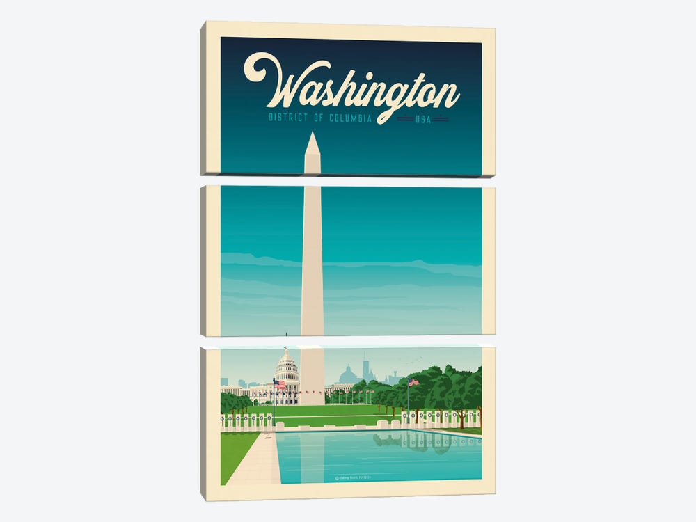 Washington DC Travel Poster by Olahoop Travel Posters 3-piece Canvas Print