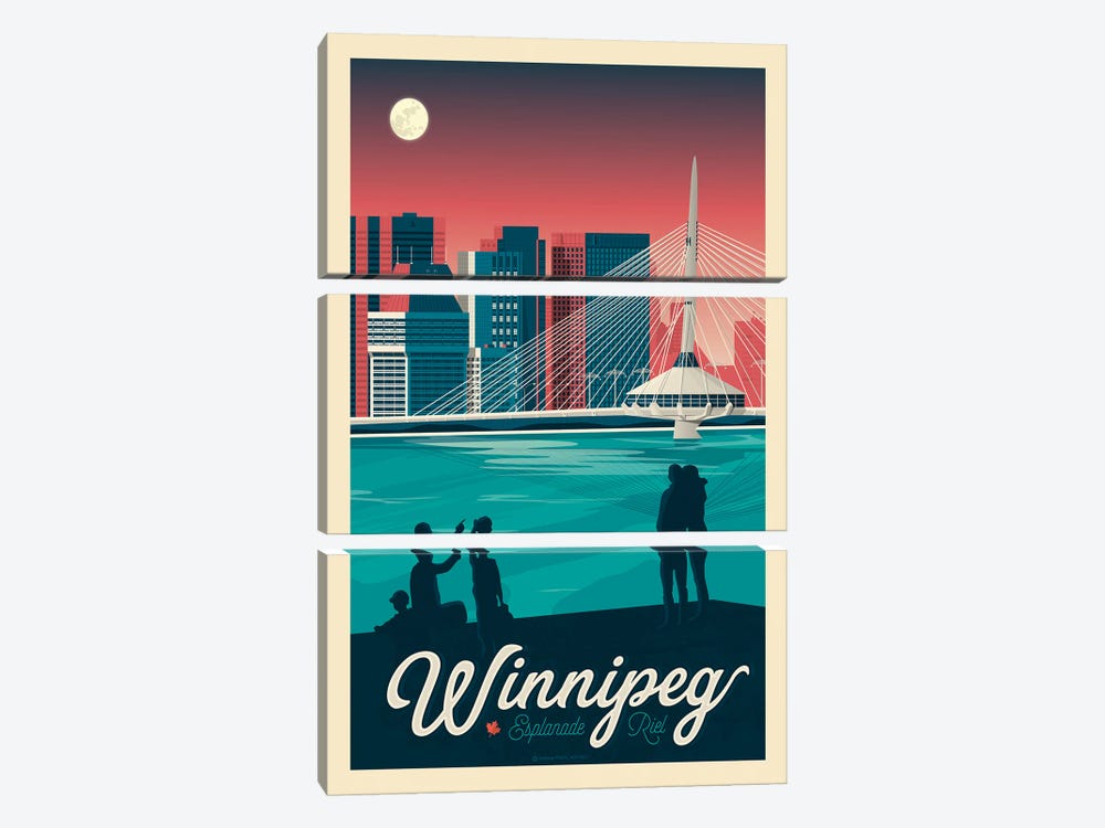 Winnipeg Canada Travel Poster by Olahoop Travel Posters 3-piece Canvas Wall Art