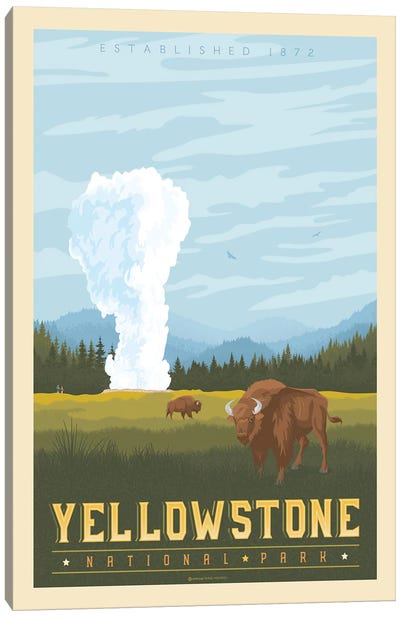 Yellowstone National Park Travel Poster Canvas Art Print - Mid-Century Modern Décor