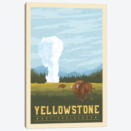 Yellowstone National Park Travel Poster Canvas Print #OTP97} by Olahoop Travel Posters Canvas Artwork