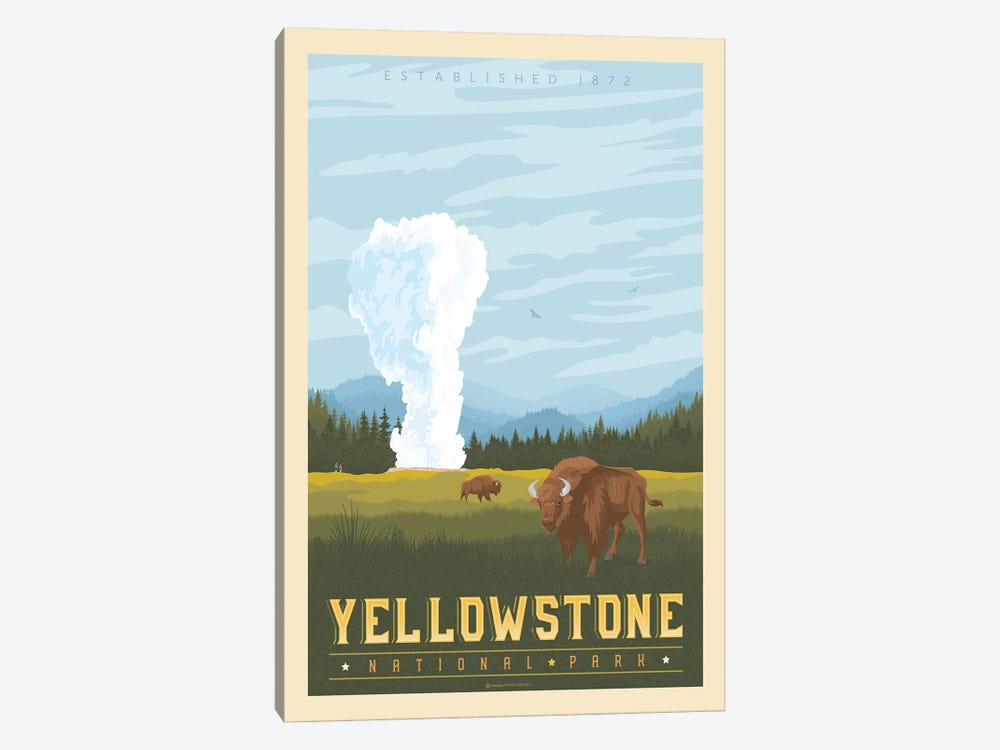 Yellowstone National Park Travel Poster by Olahoop Travel Posters 1-piece Canvas Print