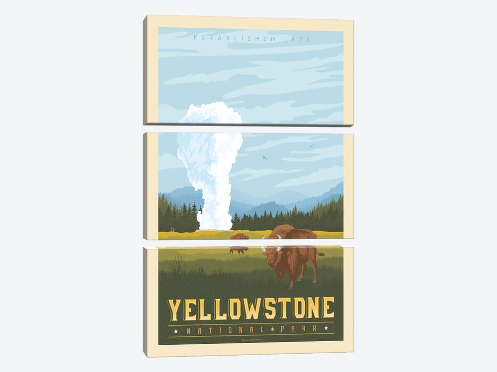 Yellowstone National Park Travel Poster by Olahoop Travel Posters 3-piece Canvas Print