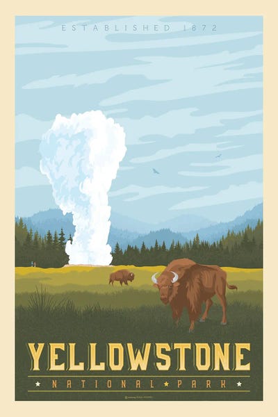 Vintage Décor: Yellowstone National Park Travel Poster by Olahoop Travel Posters