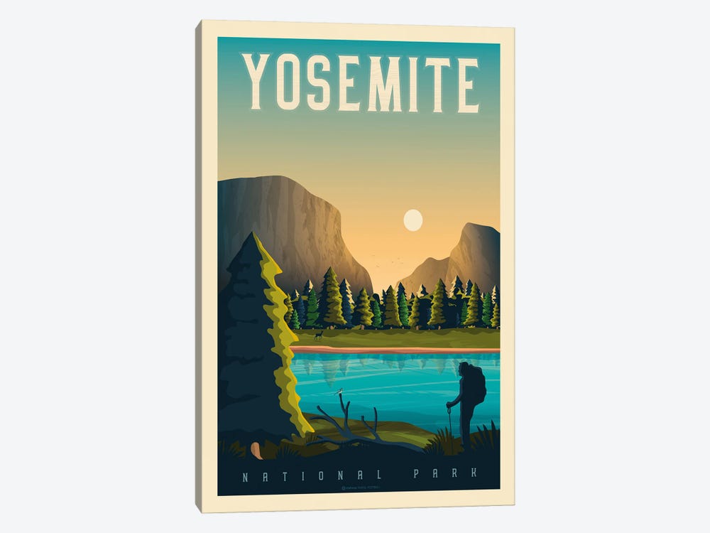 Yosemite National Park Travel Poster by Olahoop Travel Posters 1-piece Canvas Artwork