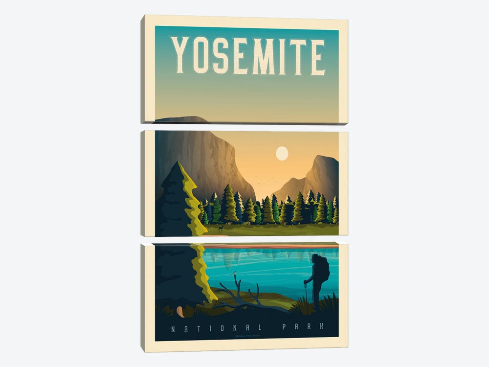 Yosemite National Park Travel Poster by Olahoop Travel Posters 3-piece Canvas Wall Art