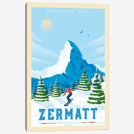 Zermatt Switzerland Travel Poster Canvas Print #OTP99} by Olahoop Travel Posters Art Print