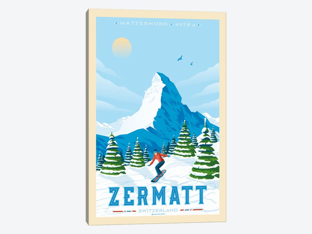 Zermatt Switzerland Travel Poster by Olahoop Travel Posters 1-piece Canvas Print