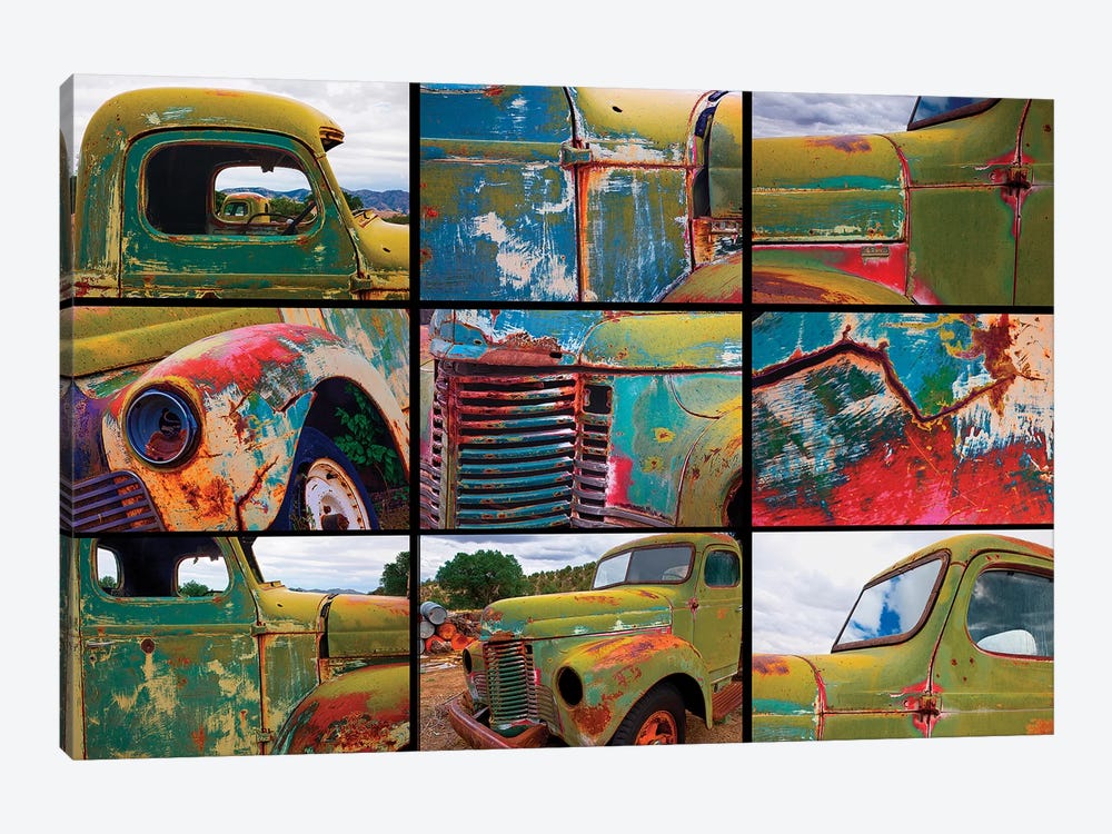 Abandoned trucks poster, Chloride, New Mexico by Mallorie Ostrowitz 1-piece Canvas Artwork