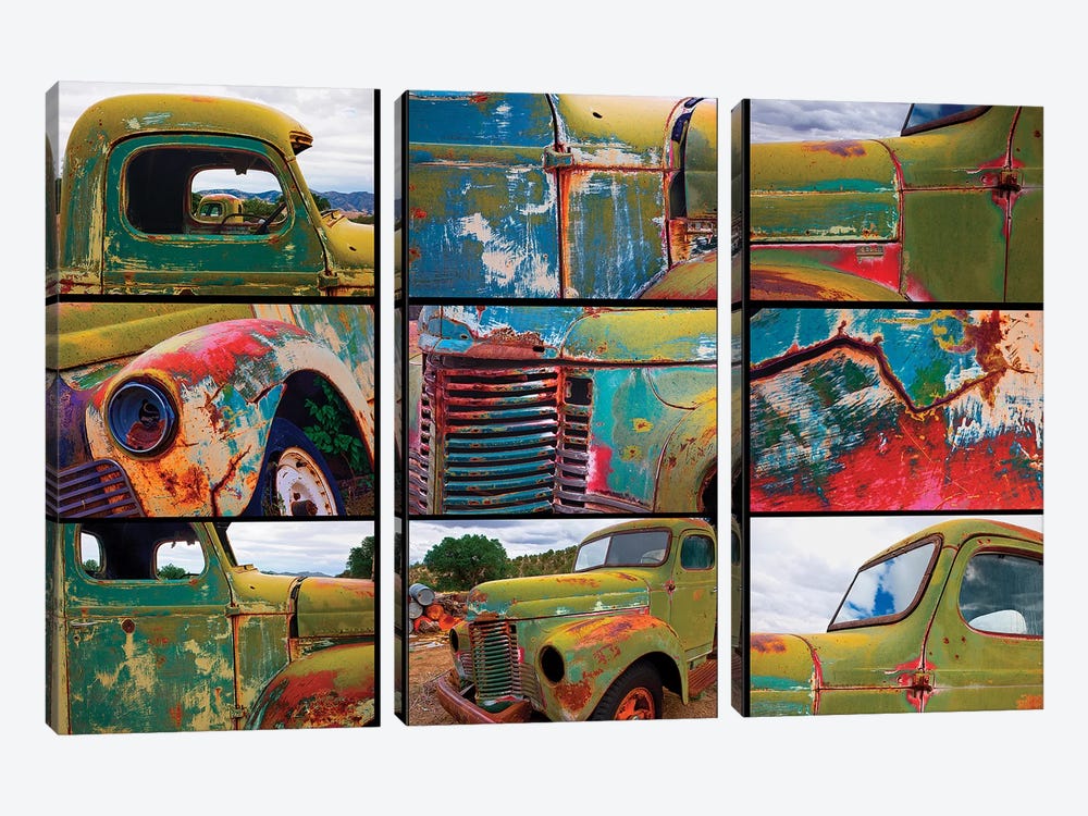 Abandoned trucks poster, Chloride, New Mexico by Mallorie Ostrowitz 3-piece Canvas Art