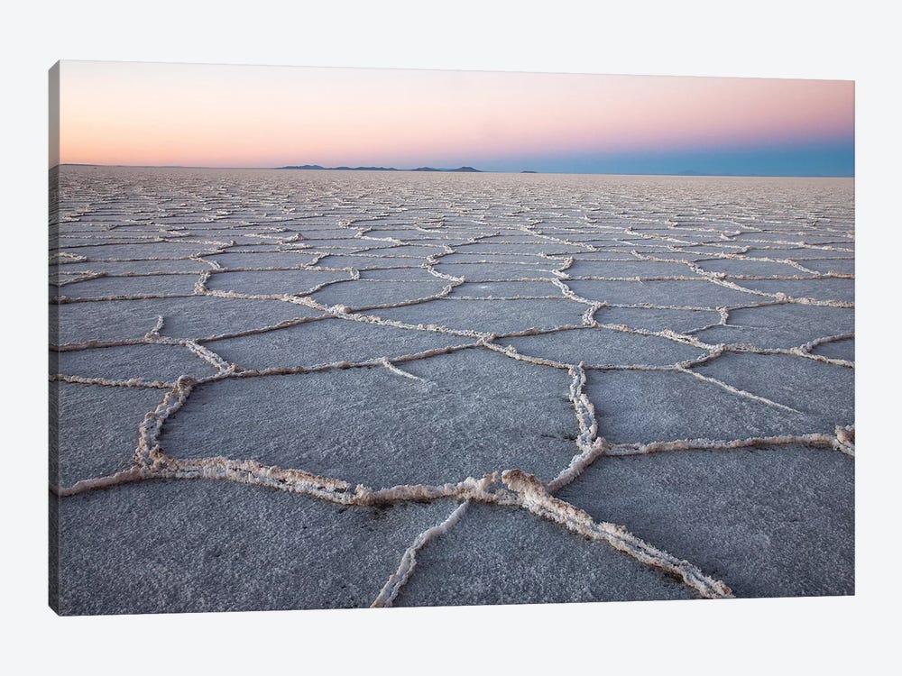 The largest salt flats in the world located in Uyuni, bolivia as the sun is rising in winter. by Mallorie Ostrowitz 1-piece Art Print