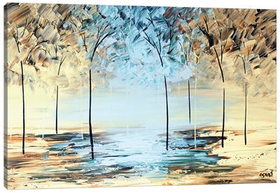 By The Lake Canvas Art Print - Blue & Gold Art