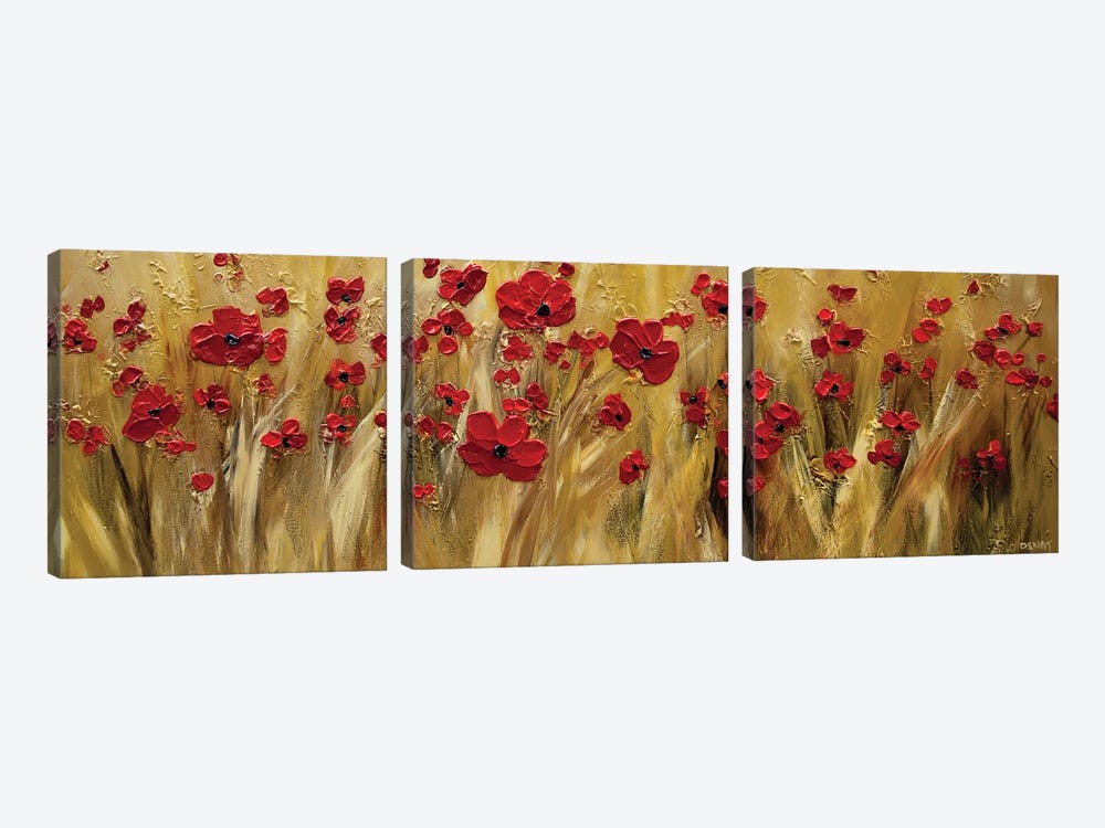 Poppies Field by Osnat Tzadok 3-piece Art Print