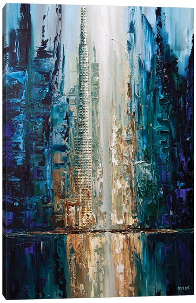 City Of Angels Canvas Art Print - Blue & Gold Art