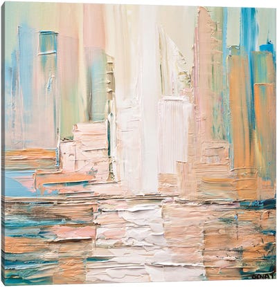 City Skyline Canvas Art Print - Pantone 2024 Peach Fuzz