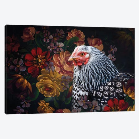 Chicken And Florals Canvas Print #OVL60} by Maria Overlay Canvas Art Print