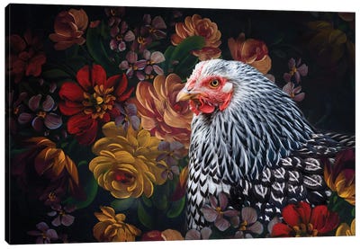 Chicken And Florals Canvas Art Print - Maria Overlay