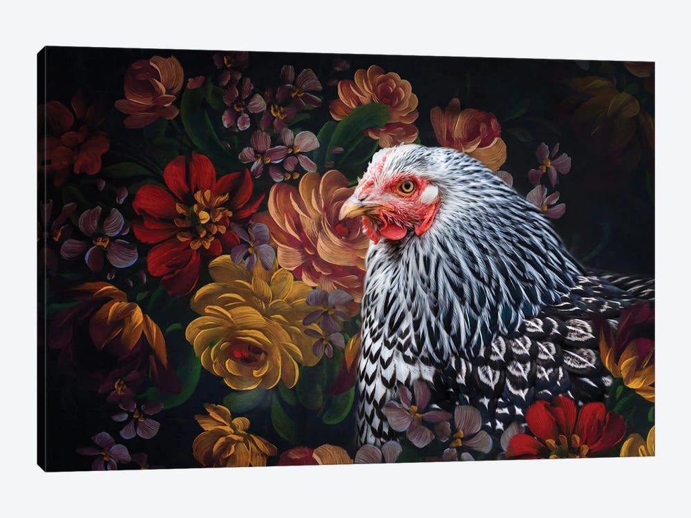 Chicken And Florals by Maria Overlay 1-piece Canvas Art