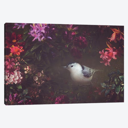 Nuthatch And Florals Canvas Print #OVL72} by Maria Overlay Canvas Art