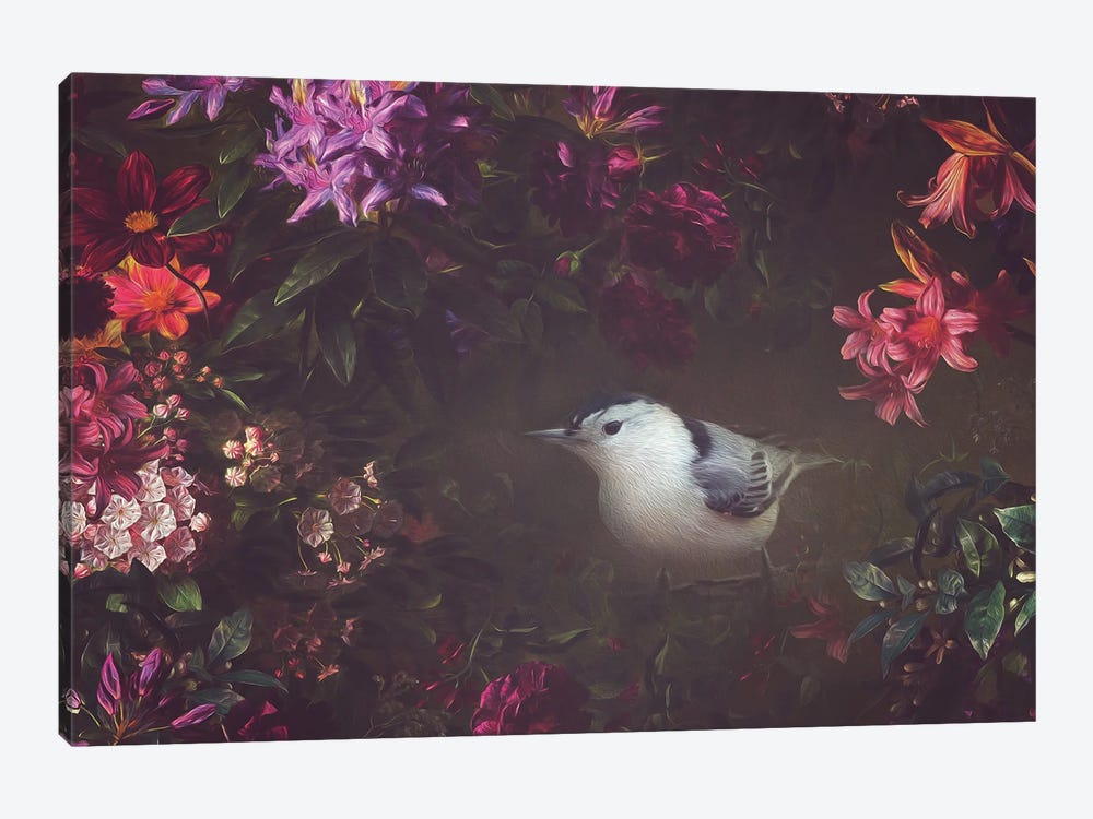 Nuthatch And Florals by Maria Overlay 1-piece Art Print