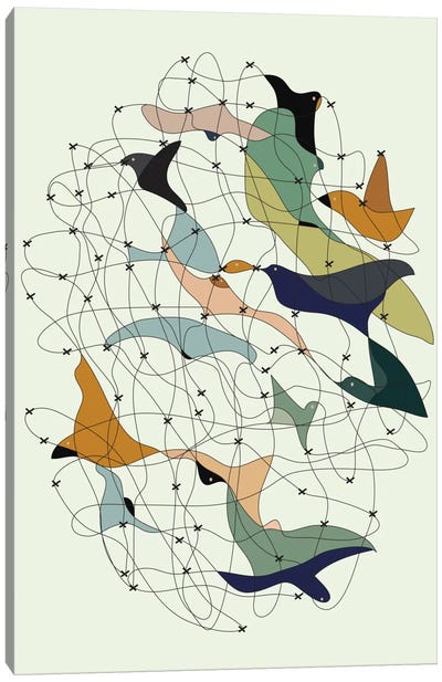 Chained Birds Canvas Art Print - Linear Abstract Art