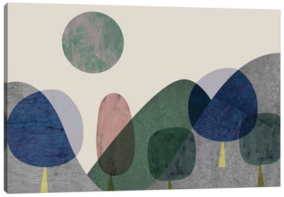 Trees And Mountains Canvas Art Print - Circular Abstract Art