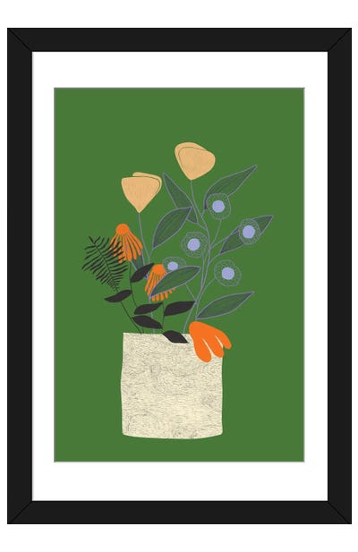 Green Flower Vase Paper Art Print - Flatowl