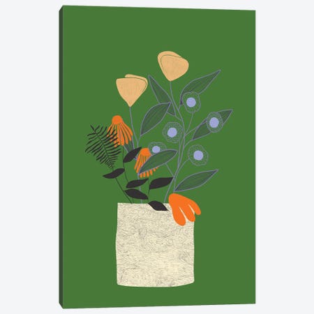 Green Flower Vase Canvas Print #OWL175} by Flatowl Art Print