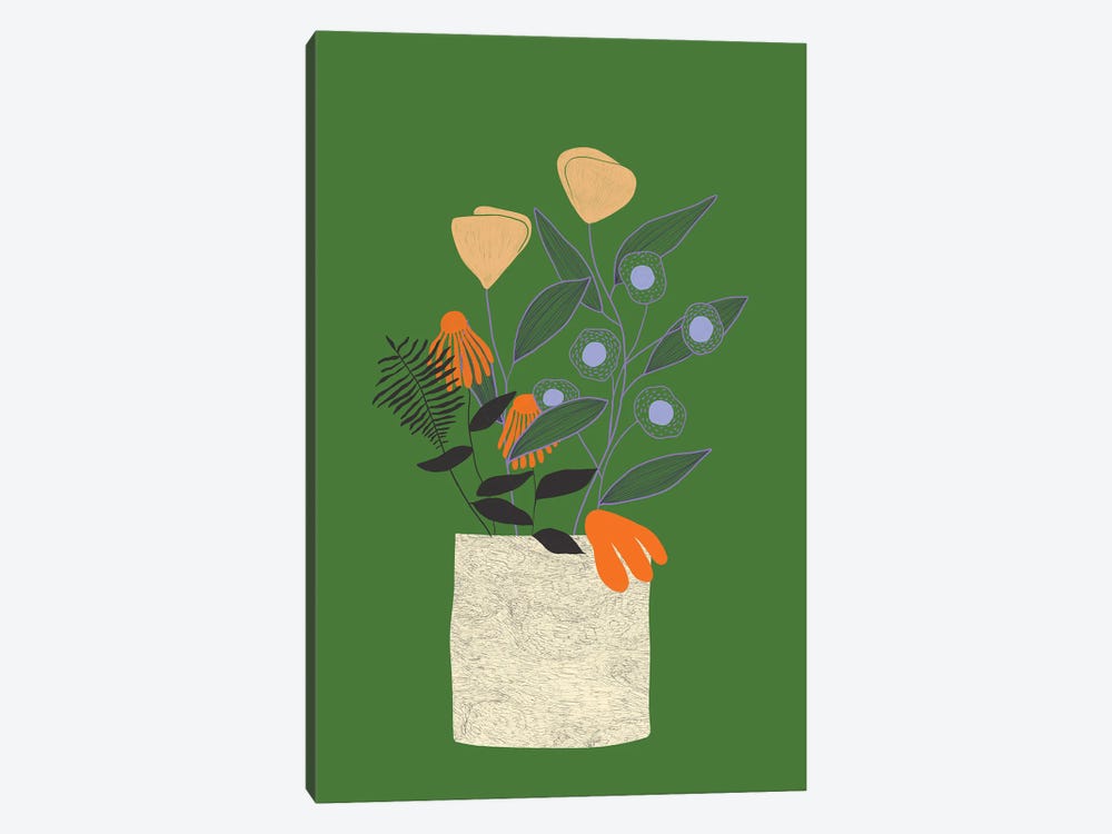 Green Flower Vase by Flatowl 1-piece Canvas Art Print