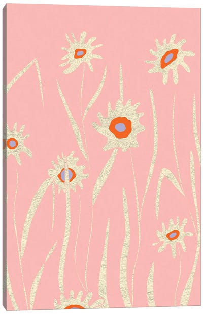 Pink Flower Field Canvas Art Print - Flatowl