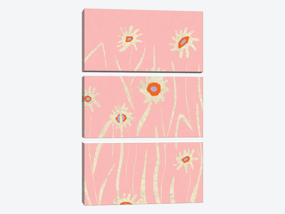 Pink Flower Field by Flatowl 3-piece Art Print
