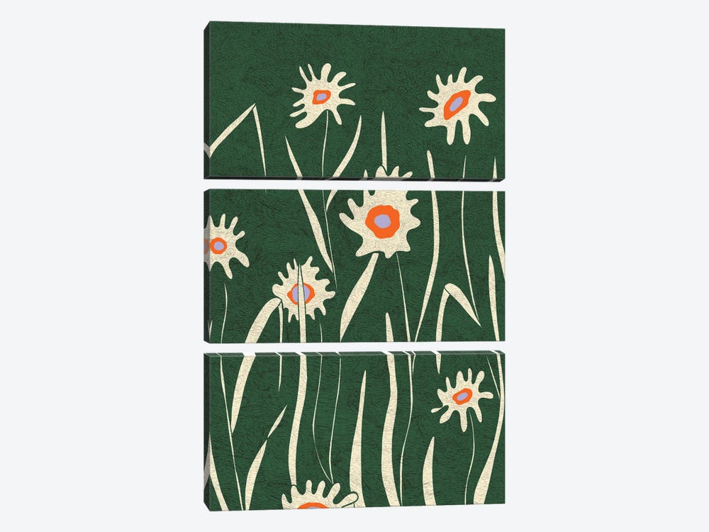 Green Flower Field by Flatowl 3-piece Canvas Art