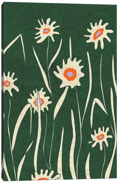 Green Flower Field Canvas Art Print - Flatowl