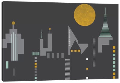 Cityscape Canvas Art Print - Full Moon Art