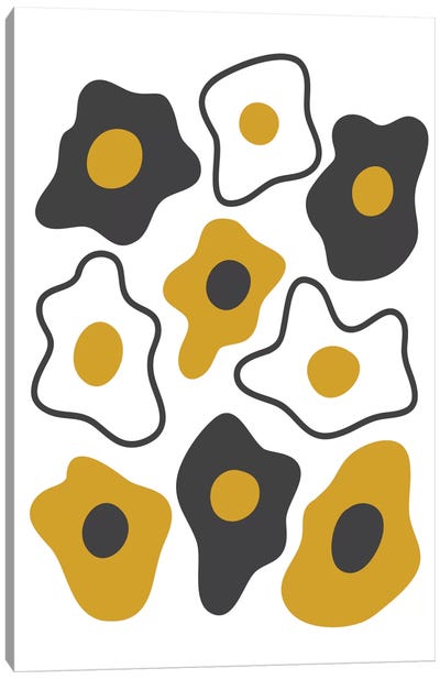 Fried Eggs Canvas Art Print - Black, White & Yellow Art