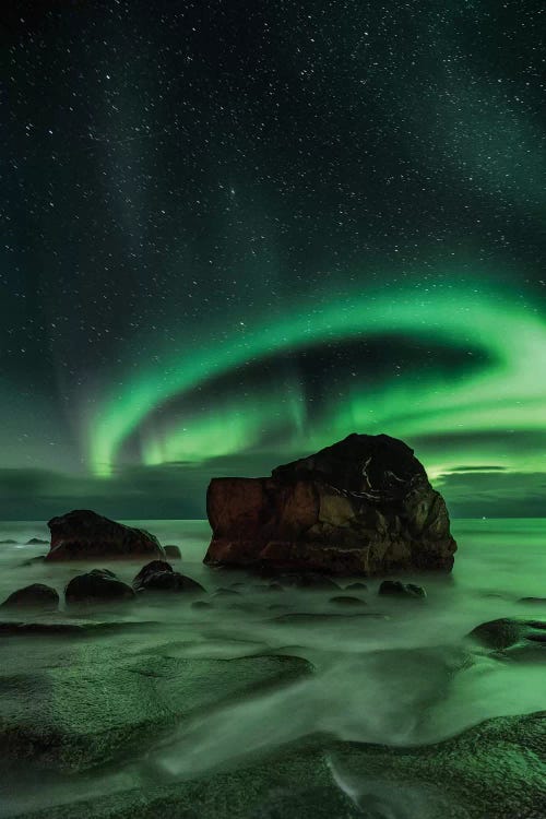 Aurora Borealis As Seen From Utakleiv Beach, Nordland, Norway