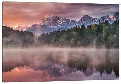 Sunrise At The Lake Canvas Art Print - Mountains Scenic Photography
