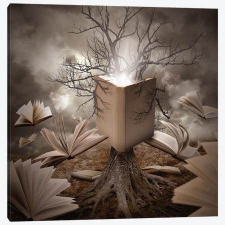 Old Tree Reading A Story Book Canvas Print #OXM1161} by Angela Waye Canvas Print