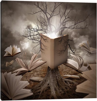 Old Tree Reading A Story Book Canvas Art Print