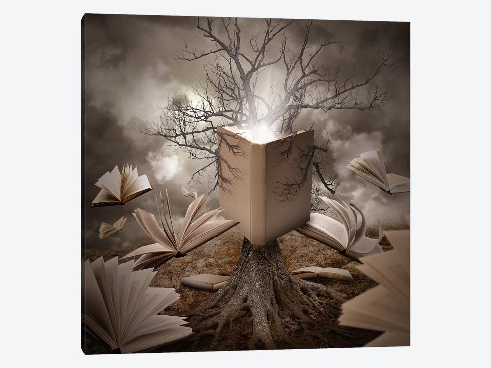 Old Tree Reading A Story Book by Angela Waye 1-piece Canvas Art Print