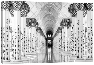 Colonnade in B&W, Sheik Zayed Grand Mosque, Abu Dhabi, U.A.E. Canvas Art Print - Abu Dhabi