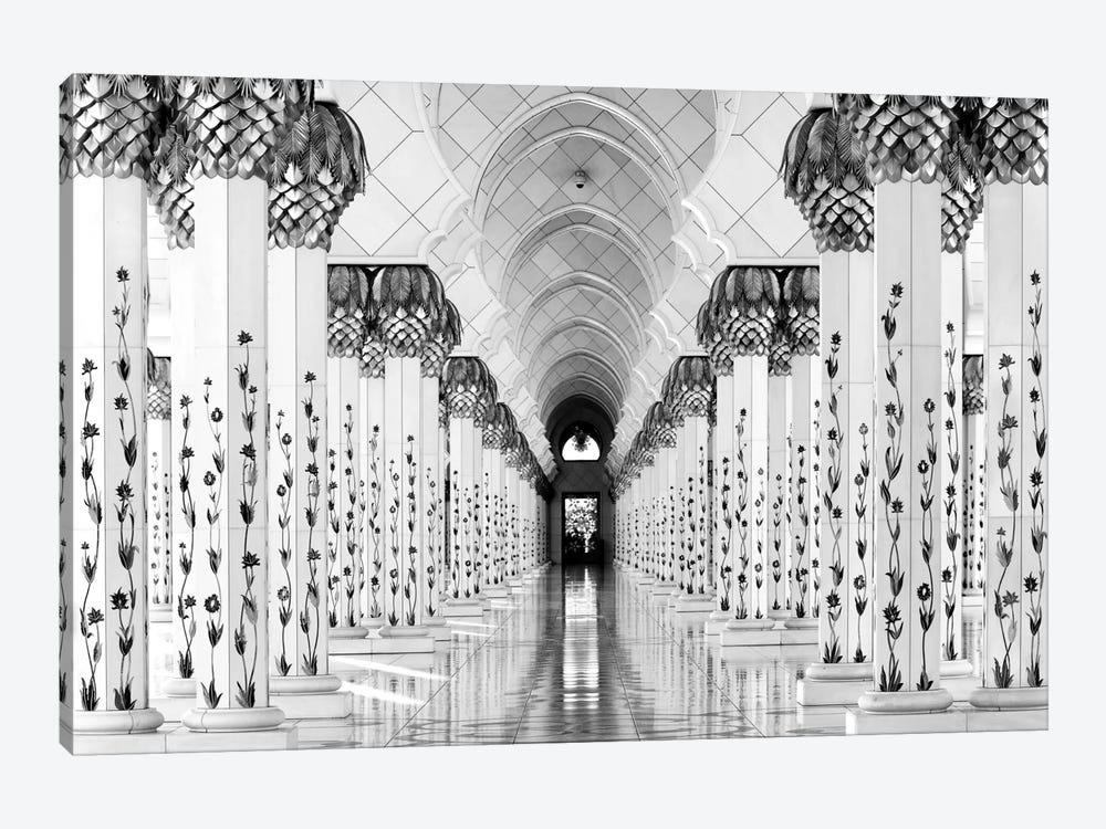 Colonnade in B&W, Sheik Zayed Grand Mosque, Abu Dhabi, U.A.E. by Hans-Wolfgang Hawerkamp 1-piece Canvas Art