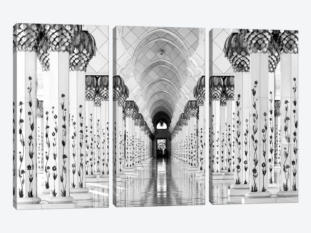 Colonnade in B&W, Sheik Zayed Grand Mosque, Abu Dhabi, U.A.E. by Hans-Wolfgang Hawerkamp 3-piece Canvas Wall Art