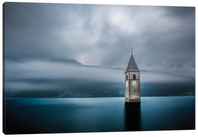 Submerged Steeple, Lake Reschen, South Tyrol Province, Trentino-Alto Adige Region, Italy Canvas Art Print