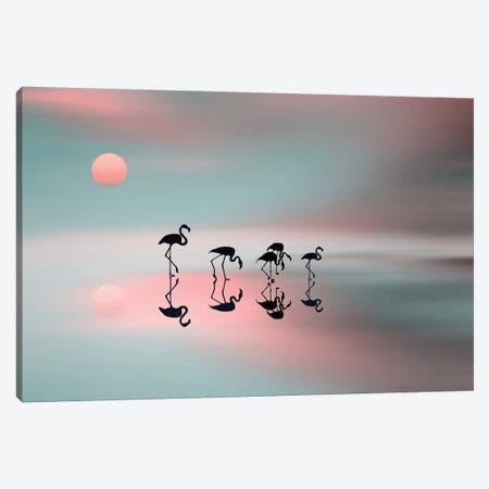 A Family Of Flamingos Canvas Print #OXM1874} by Natalia Baras Canvas Art
